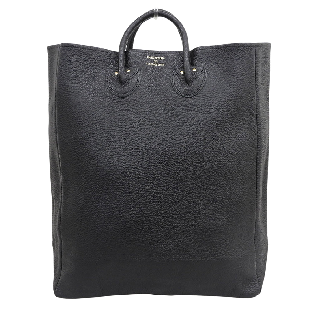 YOUNG＆OLSEN ヤングアンドオルセン 美品 EMBOSSED LEATHER TOTE L エンボスレザートートL カーフ メンズ ブラック YO2201-GD003 トートバッグ