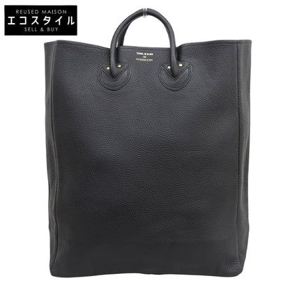 YOUNG＆OLSEN ヤングアンドオルセン 美品 EMBOSSED LEATHER TOTE L エンボスレザートートL カーフ メンズ ブラック YO2201-GD003 トートバッグ
