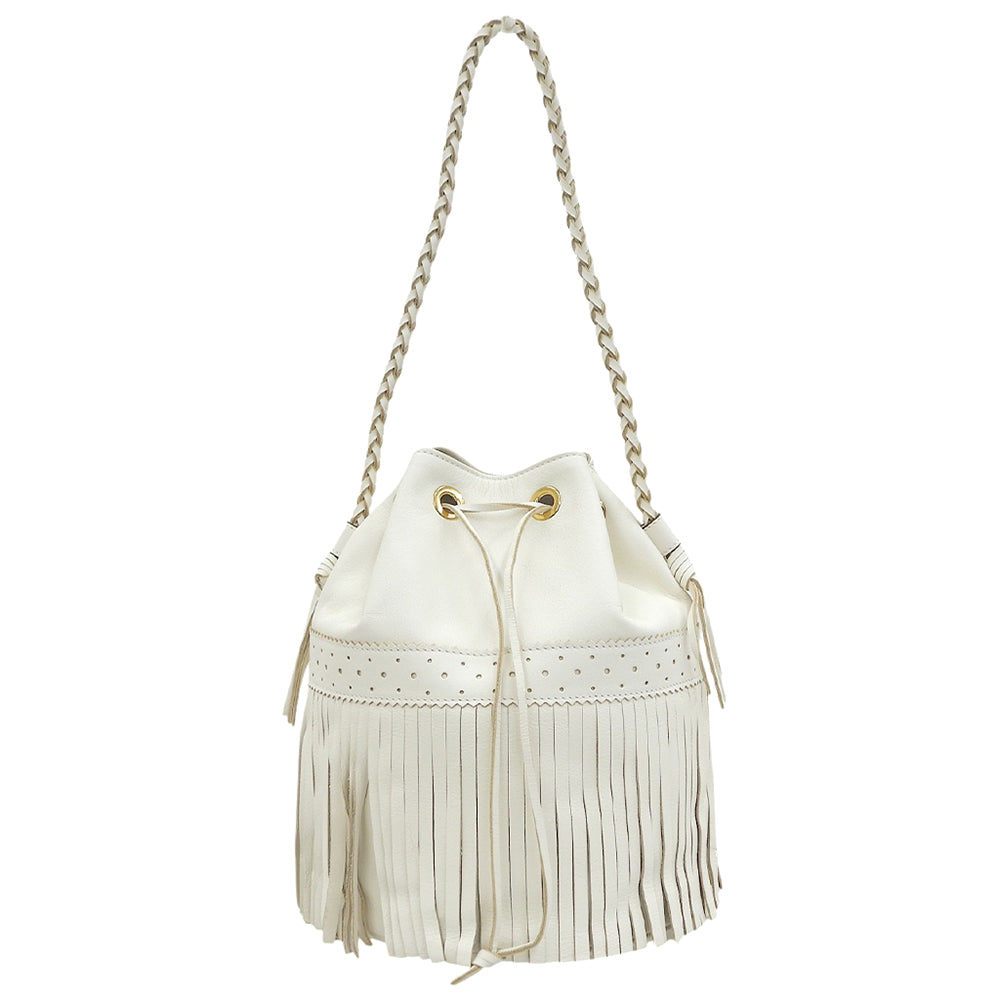 J&MDavidson ジェイアンドエムデヴィッドソン FRINGE CARNIVAL フリンジカーニバル ナッパレザー 巾着ショルダーバッグ ホワイト ショルダーバッグ
