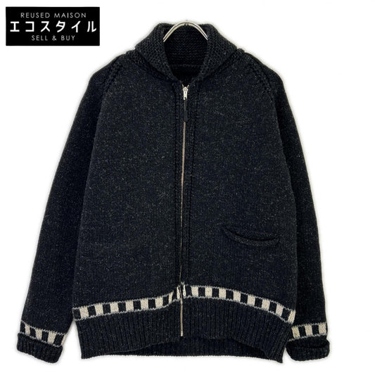 NIGEL CABOURN 8045ー00ー40000 Black×white Zip-up knit jacket