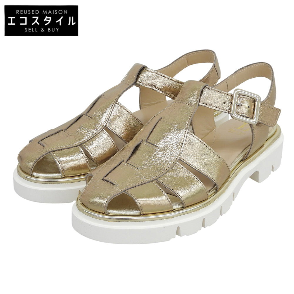 LUCA GROSSI ルカグロッシ 新品同様 レザー グルカサンダル レディース ゴールド 38 シューズ