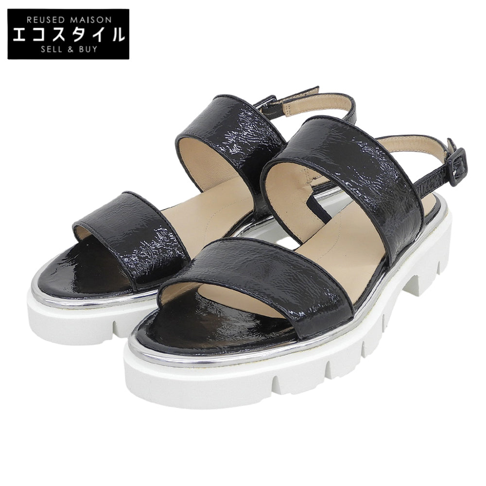 【SALE】 LUCA GROSSI ルカグロッシ 新品同様 パテントレザー ベルトデザイン サンダル レディース ブラック39 シューズ