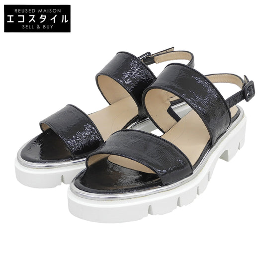 【SALE】 LUCA GROSSI ルカグロッシ 新品同様 パテントレザー ベルトデザイン サンダル レディース ブラック39 シューズ