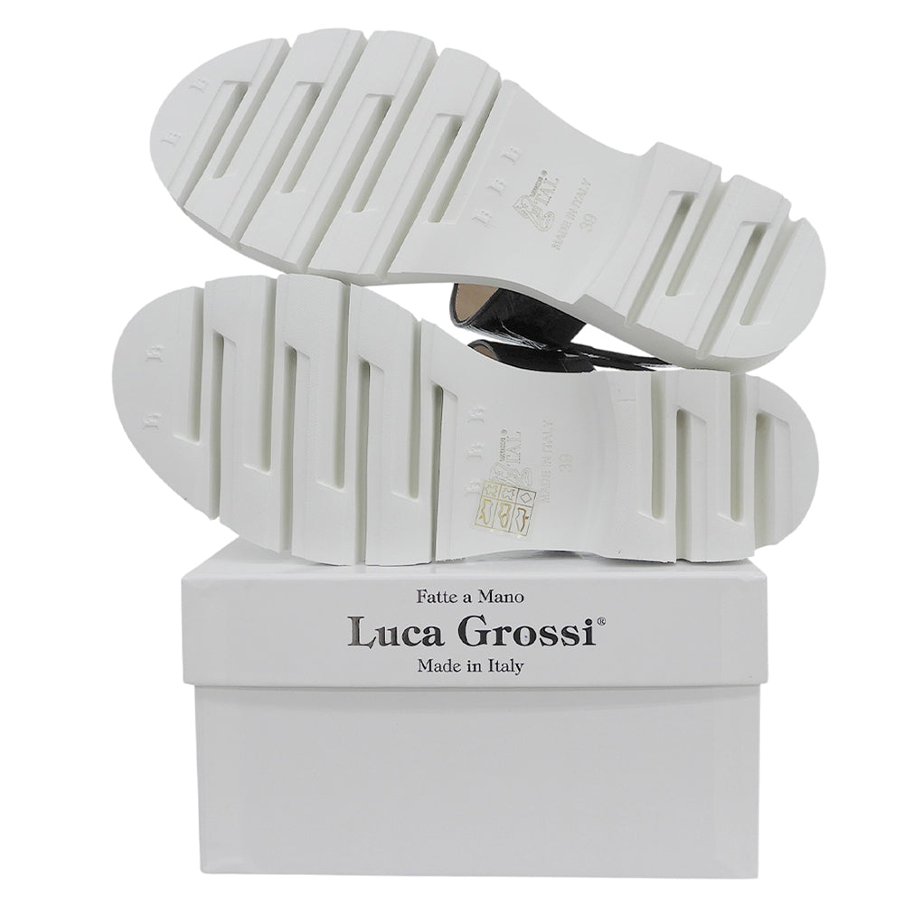 【SALE】 LUCA GROSSI ルカグロッシ 新品同様 パテントレザー ベルトデザイン サンダル レディース ブラック39 シューズ