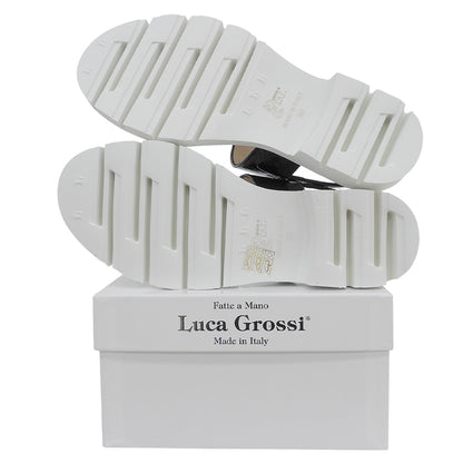 【SALE】 LUCA GROSSI ルカグロッシ 新品同様 パテントレザー ベルトデザイン サンダル レディース ブラック39 シューズ
