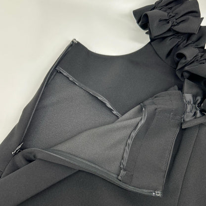 UNITED ARROWS 联合艾诺 1526-1-440000 黑色 LIGHT PONGY 荷叶边连衣裙