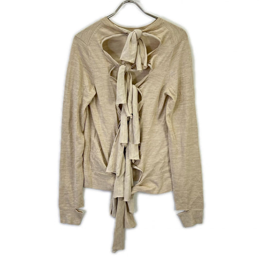 CELINE セリーヌ 【フィービー期】2 3BV5/6807 Beige Wool-Silk Back-Ribbon Pullover Knit Tops