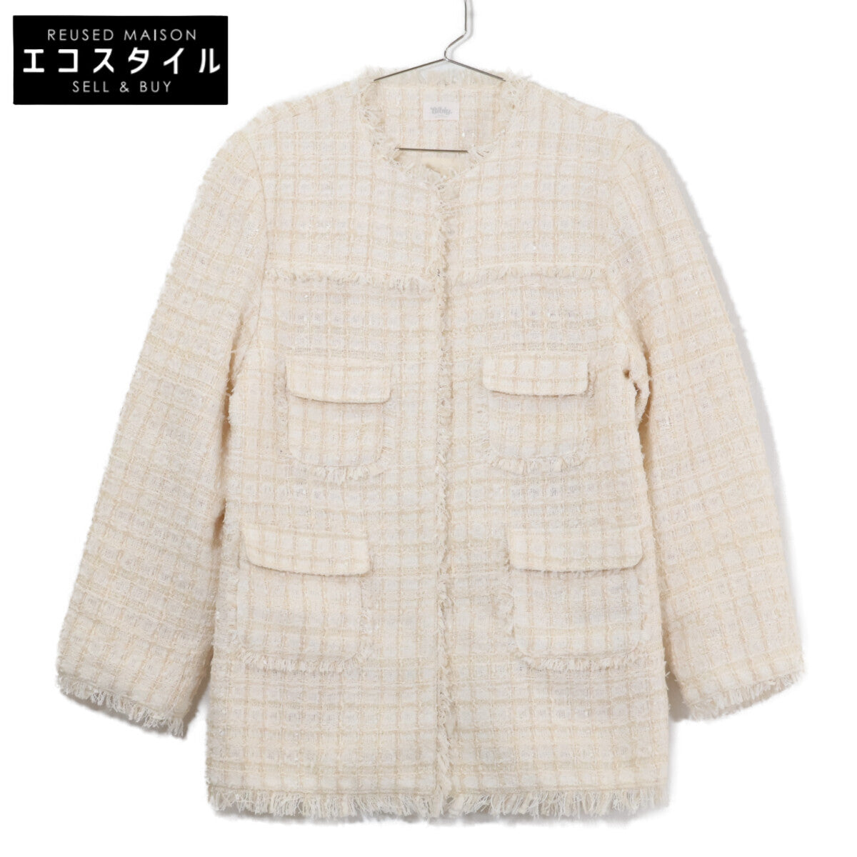 Bibiy ビビィ ホワイト ELISE TWEED/ノーカラーツイードジャケット ジャケット