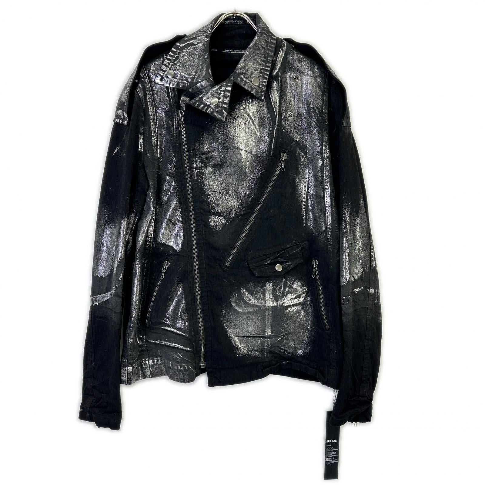 JULIUS ユリウス 25年製 887BLM2 ブラック×シルバー Ana-Moto JD Biker Jacket/10オンス コーティング ダブルライダースデニムジャケット ジャケット