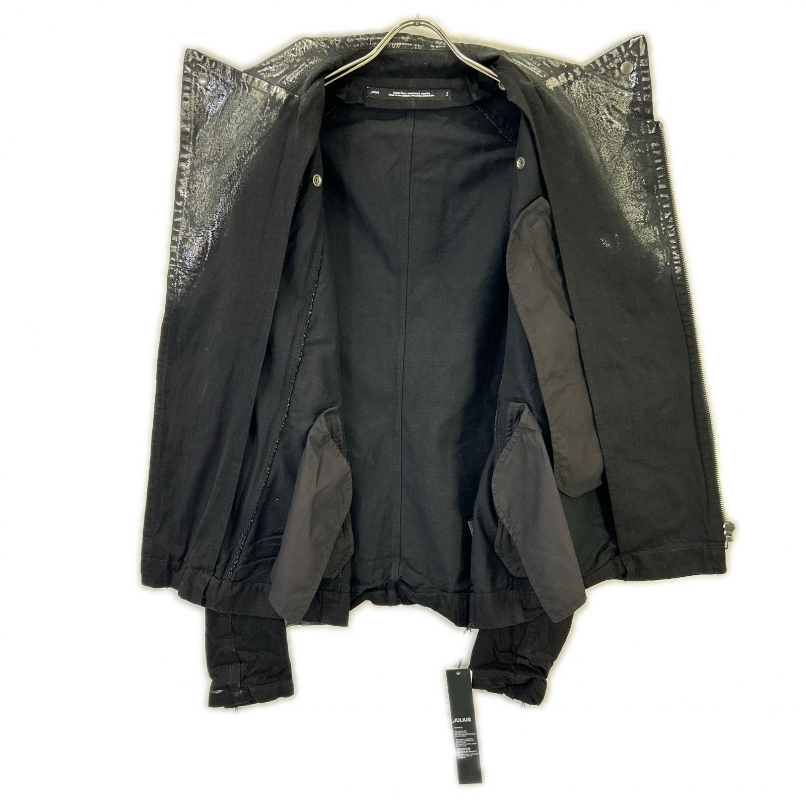 JULIUS ユリウス 25年製 887BLM2 ブラック×シルバー Ana-Moto JD Biker Jacket/10オンス コーティング ダブルライダースデニムジャケット ジャケット