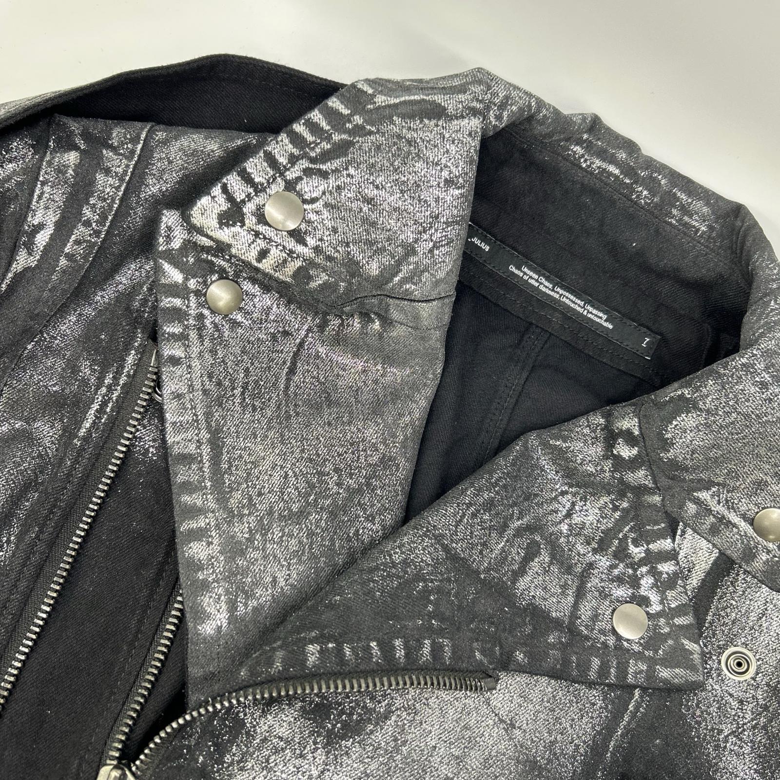 JULIUS ユリウス 25年製 887BLM2 ブラック×シルバー Ana-Moto JD Biker Jacket/10オンス コーティング ダブルライダースデニムジャケット ジャケット