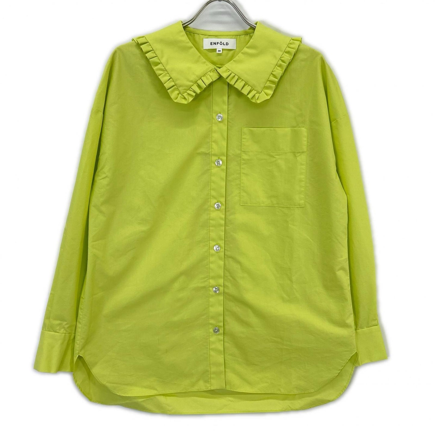 ENFOLD 安福德 25AW 300IA130-0351 绿色 棉混纺 FRILL-COLLAR SHIRT/荷叶边领衬衫 上衣
