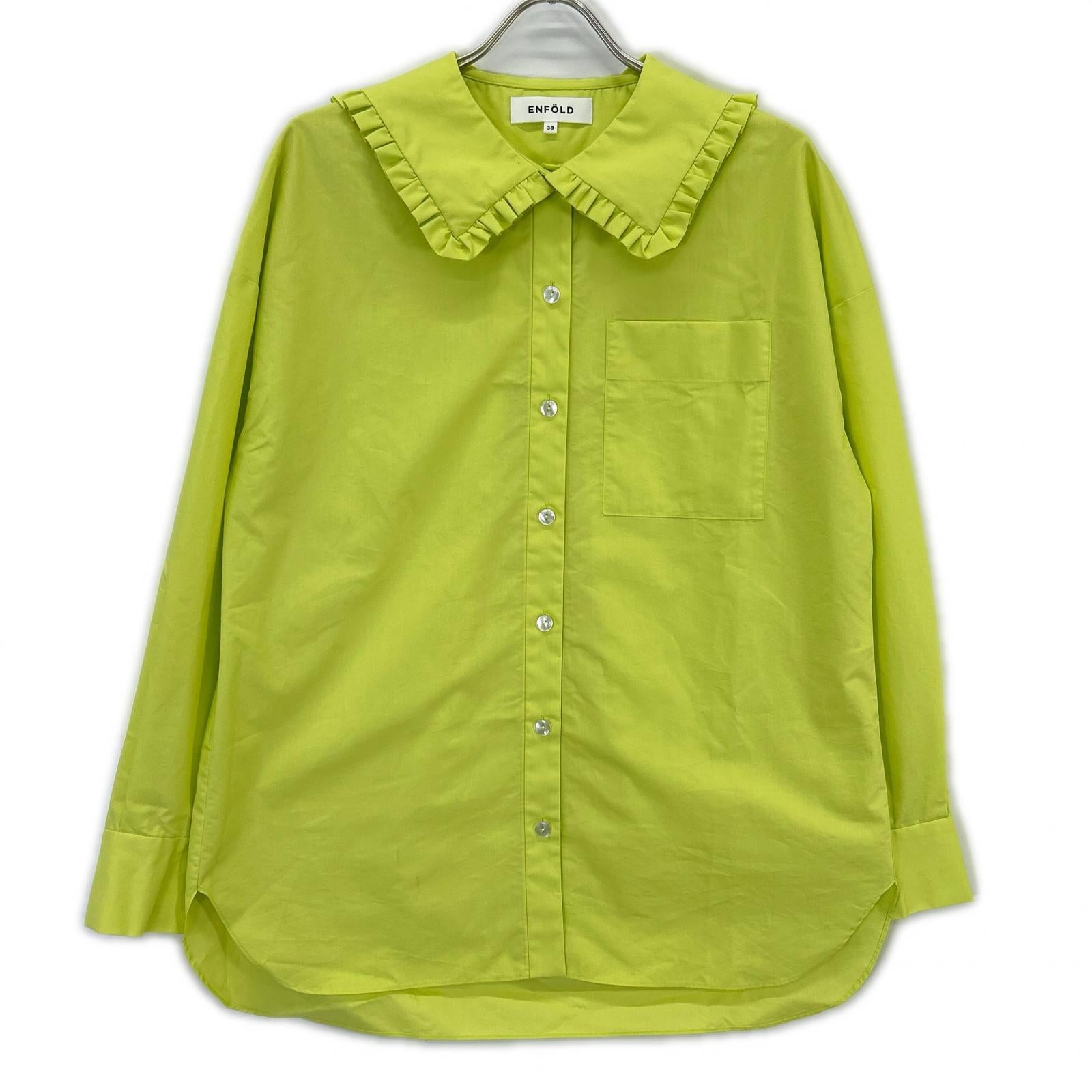 ENFOLD 安福德 25AW 300IA130-0351 绿色 棉混纺 FRILL-COLLAR SHIRT/荷叶边领衬衫 上衣