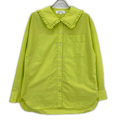 ENFOLD 安福德 25AW 300IA130-0351 绿色 棉混纺 FRILL-COLLAR SHIRT/荷叶边领衬衫 上衣