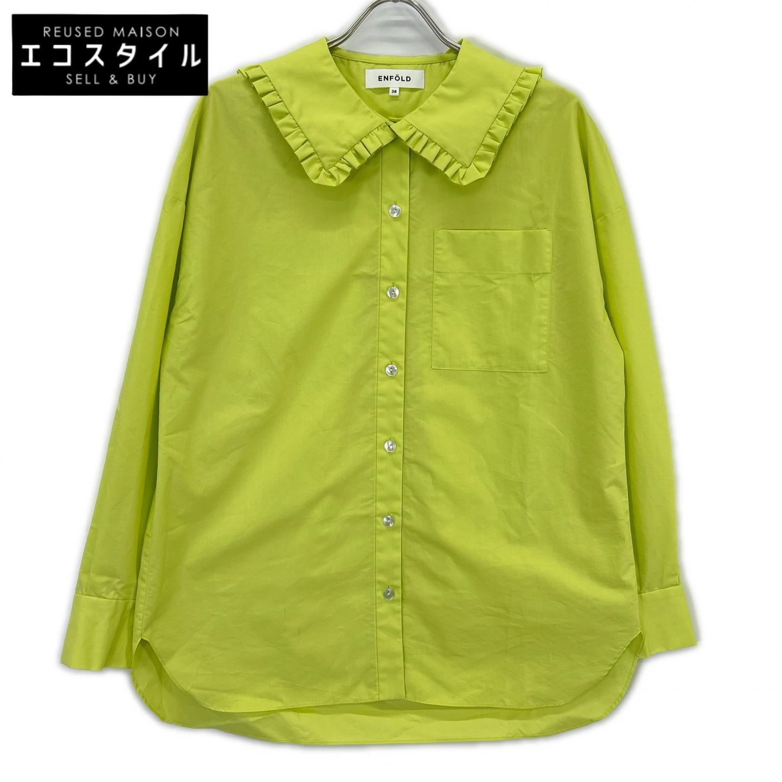 ENFOLD 安福德 25AW 300IA130-0351 绿色 棉混纺 FRILL-COLLAR SHIRT/荷叶边领衬衫 上衣