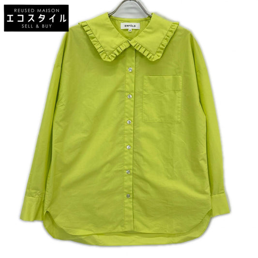 ENFOLD エンフォルド 25AW 300IA130-0351 グリーン コットン混 FRILL-COLLAR SHIRT/フリルカラーシャツ トップス