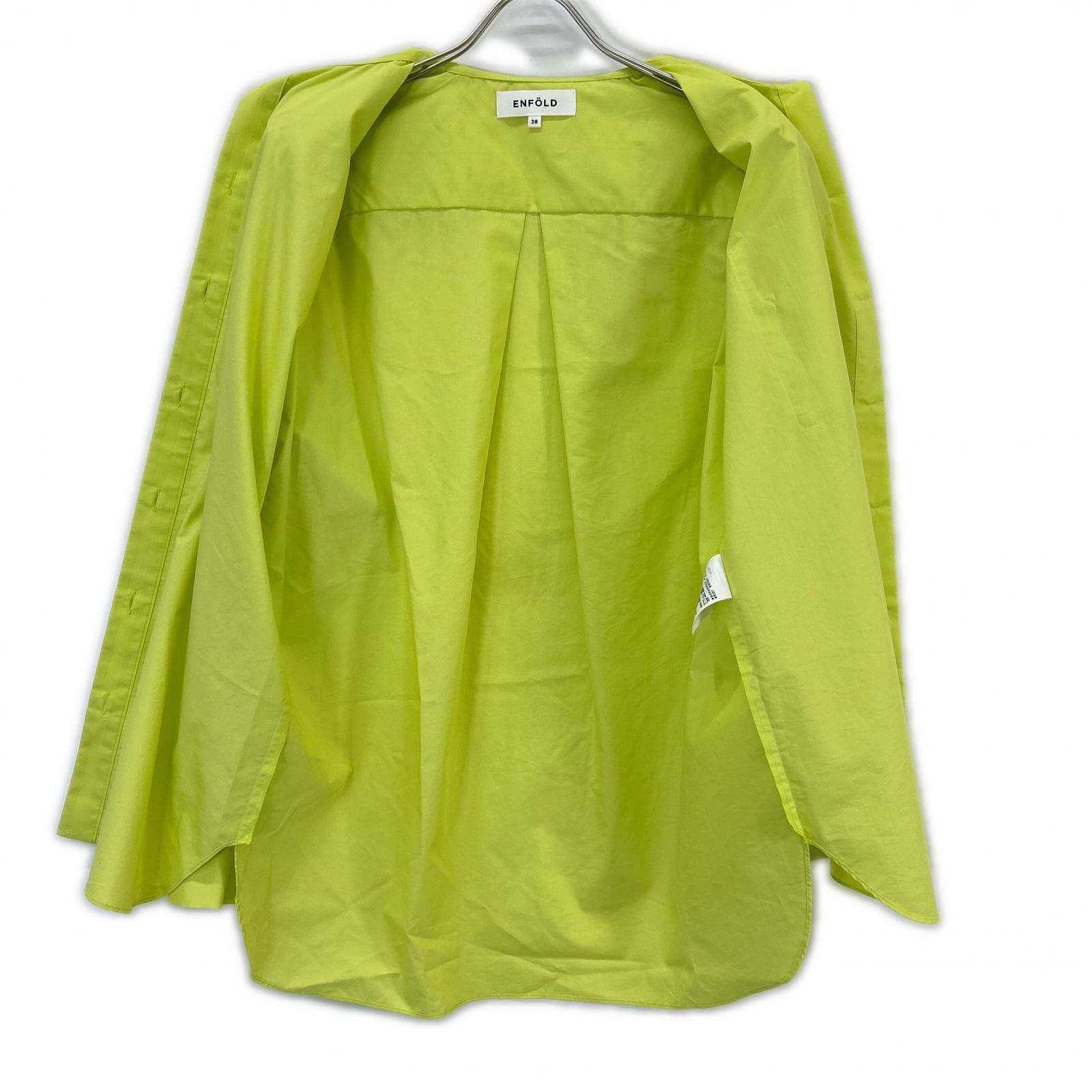 ENFOLD 安福德 25AW 300IA130-0351 绿色 棉混纺 FRILL-COLLAR SHIRT/荷叶边领衬衫 上衣