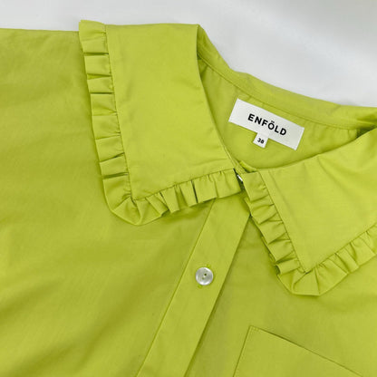 ENFOLD 安福德 25AW 300IA130-0351 绿色 棉混纺 FRILL-COLLAR SHIRT/荷叶边领衬衫 上衣