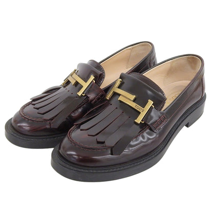 TOD'S トッズ ダブルT金具 フリンジデザイン モカシンローファー シューズ レディース ブラウン×ゴールド 36 シューズ