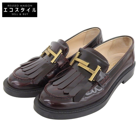 TOD'S トッズ ダブルT金具 フリンジデザイン モカシンローファー シューズ レディース ブラウン×ゴールド 36 シューズ