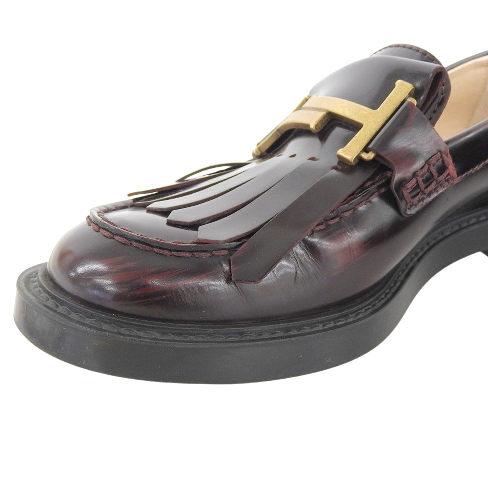 TOD'S トッズ ダブルT金具 フリンジデザイン モカシンローファー シューズ レディース ブラウン×ゴールド 36 シューズ