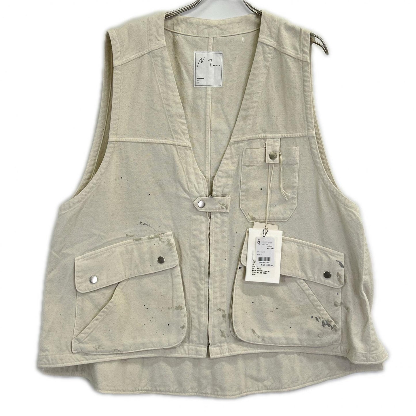 ANCELLM アンセルム 26SS ANC-JK82 白色 油漆泼溅 C/R DUCK UTILITY VEST 背心
