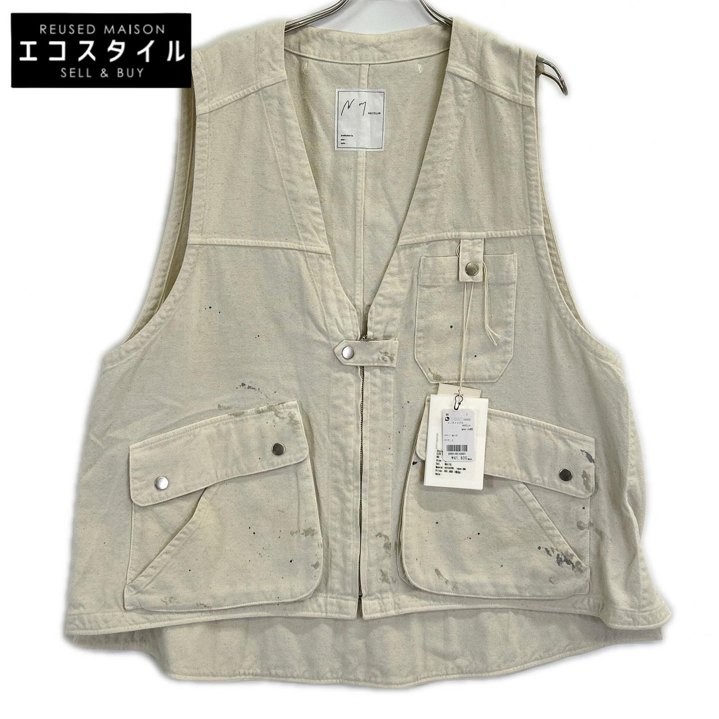 ANCELLM アンセルム 26SS ANC-JK82 白色 油漆泼溅 C/R DUCK UTILITY VEST 背心