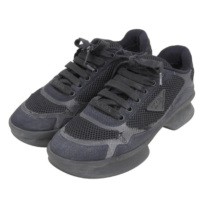 PRADA Mesh fabric triangle-logo low-top heeled sneakers, women's shoes, black, 24.0cm, 1E739, shoes