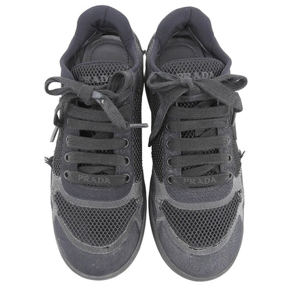 PRADA Mesh fabric triangle-logo low-top heeled sneakers, women's shoes, black, 24.0cm, 1E739, shoes