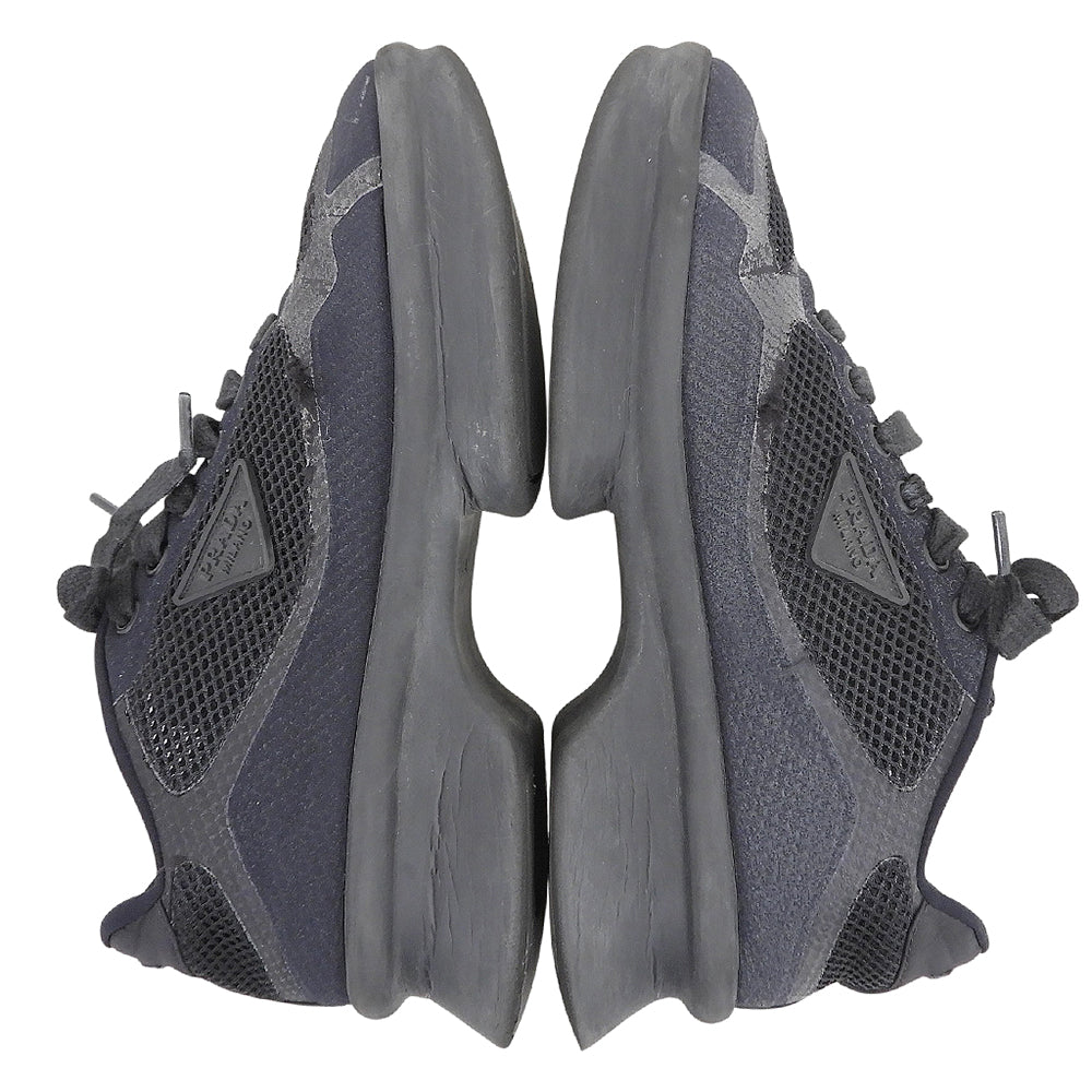 PRADA Mesh fabric triangle-logo low-top heeled sneakers, women's shoes, black, 24.0cm, 1E739, shoes