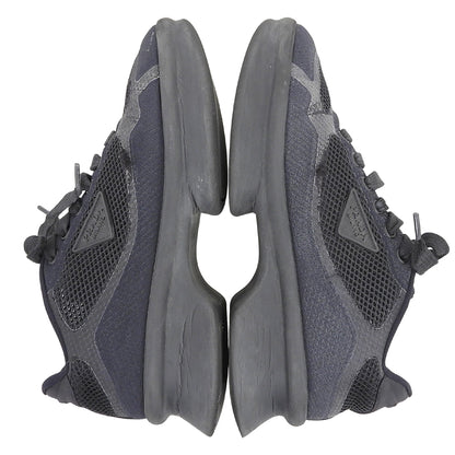 PRADA Mesh fabric triangle-logo low-top heeled sneakers, women's shoes, black, 24.0cm, 1E739, shoes
