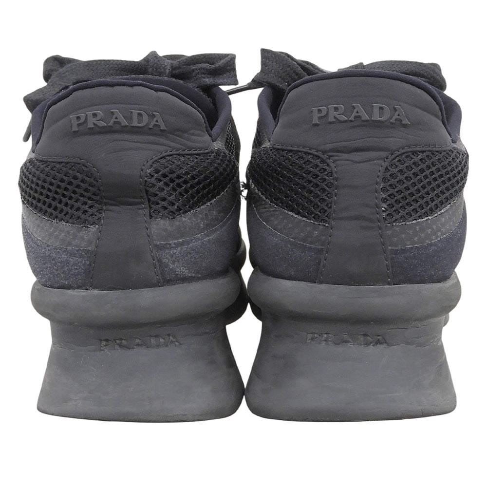 PRADA Mesh fabric triangle-logo low-top heeled sneakers, women's shoes, black, 24.0cm, 1E739, shoes