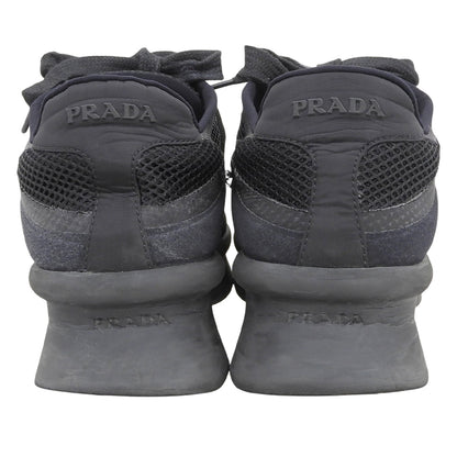 PRADA Mesh fabric triangle-logo low-top heeled sneakers, women's shoes, black, 24.0cm, 1E739, shoes
