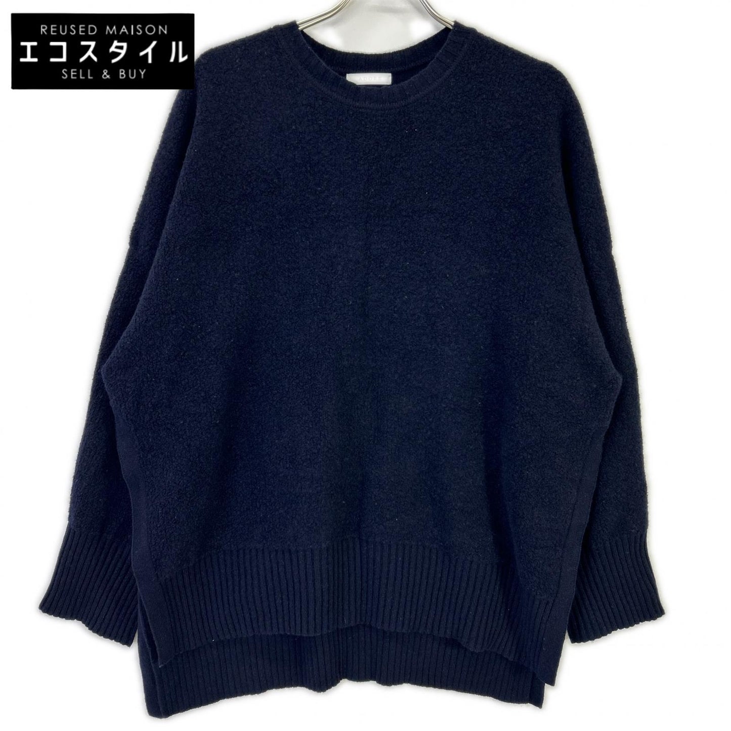 ADORE 阿多丽 24AW 531-4270004 海军蓝 羊毛 侧开衩毛圈针织套头衫 上衣