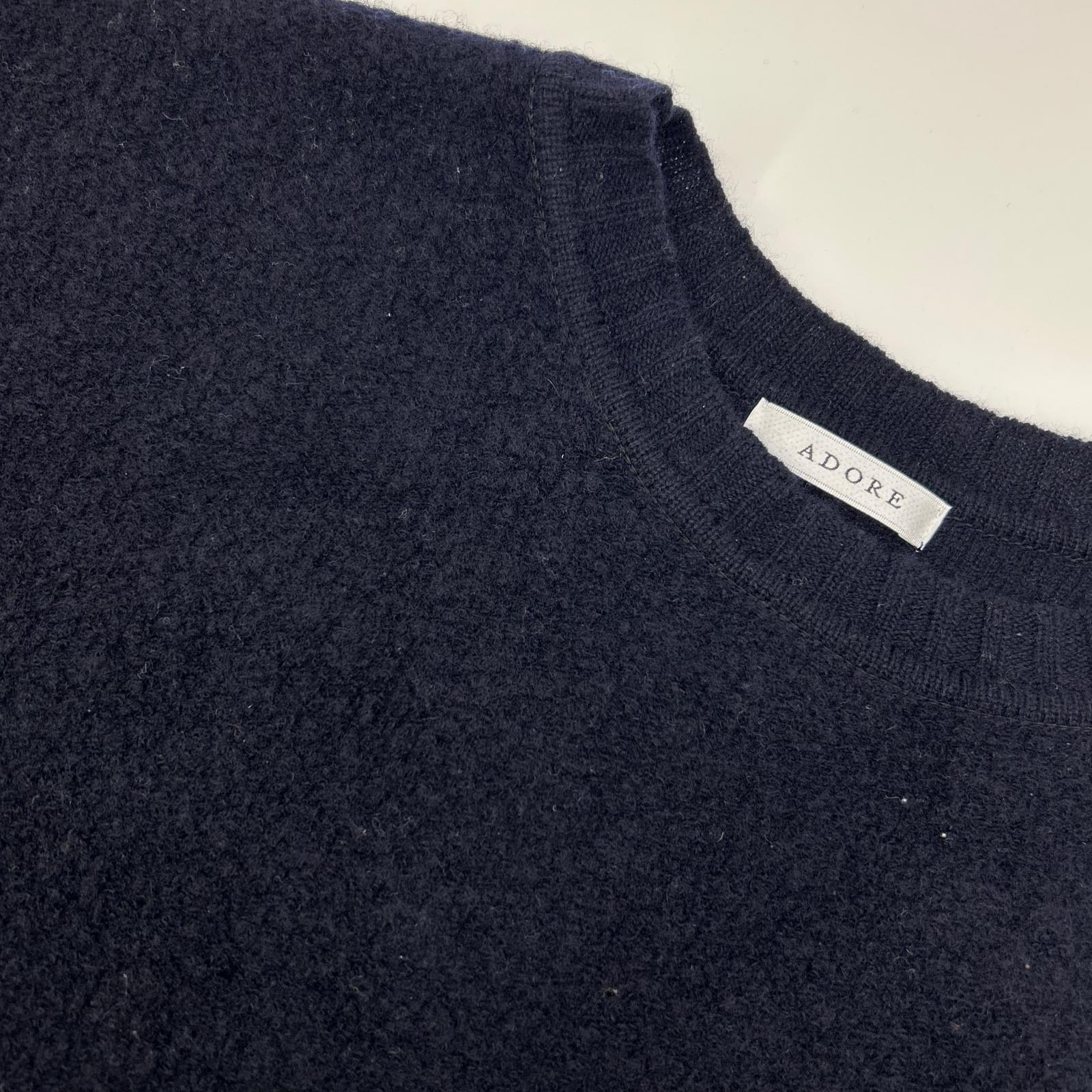 ADORE 阿多丽 24AW 531-4270004 海军蓝 羊毛 侧开衩毛圈针织套头衫 上衣