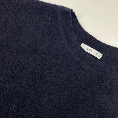 ADORE 阿多丽 24AW 531-4270004 海军蓝 羊毛 侧开衩毛圈针织套头衫 上衣