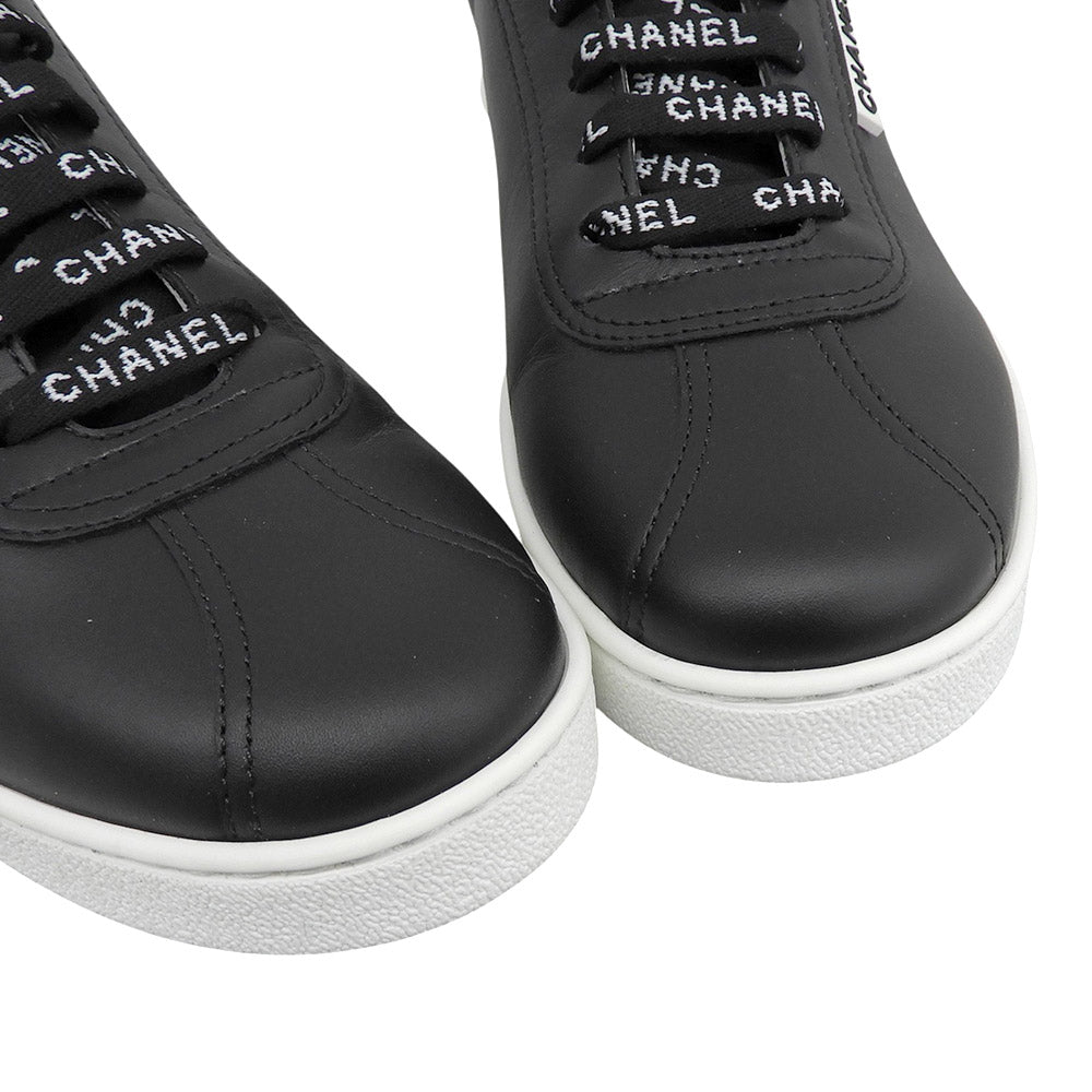 CHANEL シャネル 新品同様 ラバーロゴ ローカット スニーカー シューズ レディース カーフスキン ブラック/ホワイト 38 G34085 X51503 シューズ