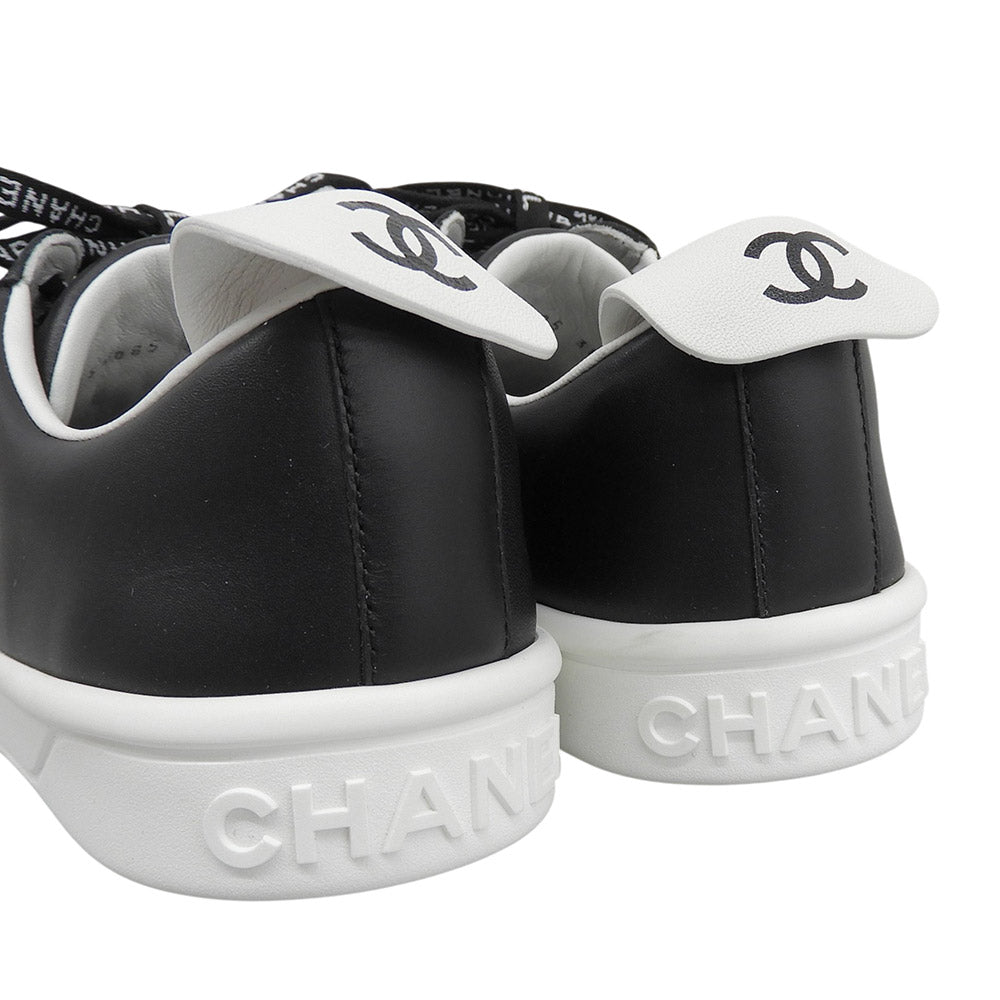 CHANEL シャネル 新品同様 ラバーロゴ ローカット スニーカー シューズ レディース カーフスキン ブラック/ホワイト 38 G34085 X51503 シューズ