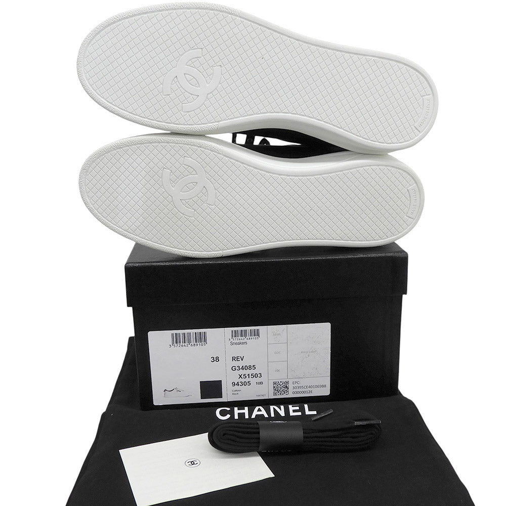 CHANEL シャネル 新品同様 ラバーロゴ ローカット スニーカー シューズ レディース カーフスキン ブラック/ホワイト 38 G34085 X51503 シューズ