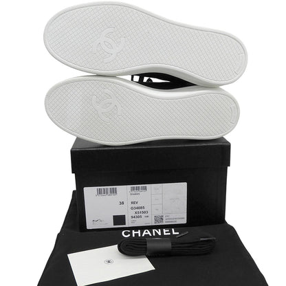 CHANEL シャネル 新品同様 ラバーロゴ ローカット スニーカー シューズ レディース カーフスキン ブラック/ホワイト 38 G34085 X51503 シューズ