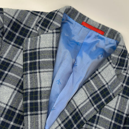 ISAIA 7165 Gray 100% wool SAILOR tartan-check 2-button single-breasted jacket