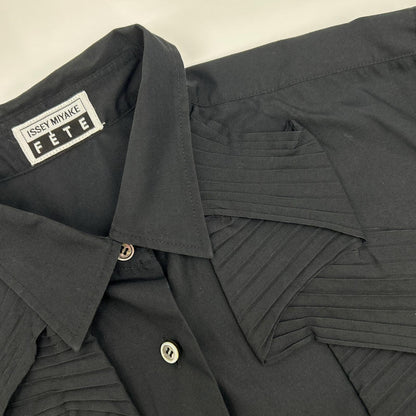 ISSEY MIYAKE FETE イッセイミヤケフェット ブラック フェーブフリルデザイン ロングスリーブシャツ トップス