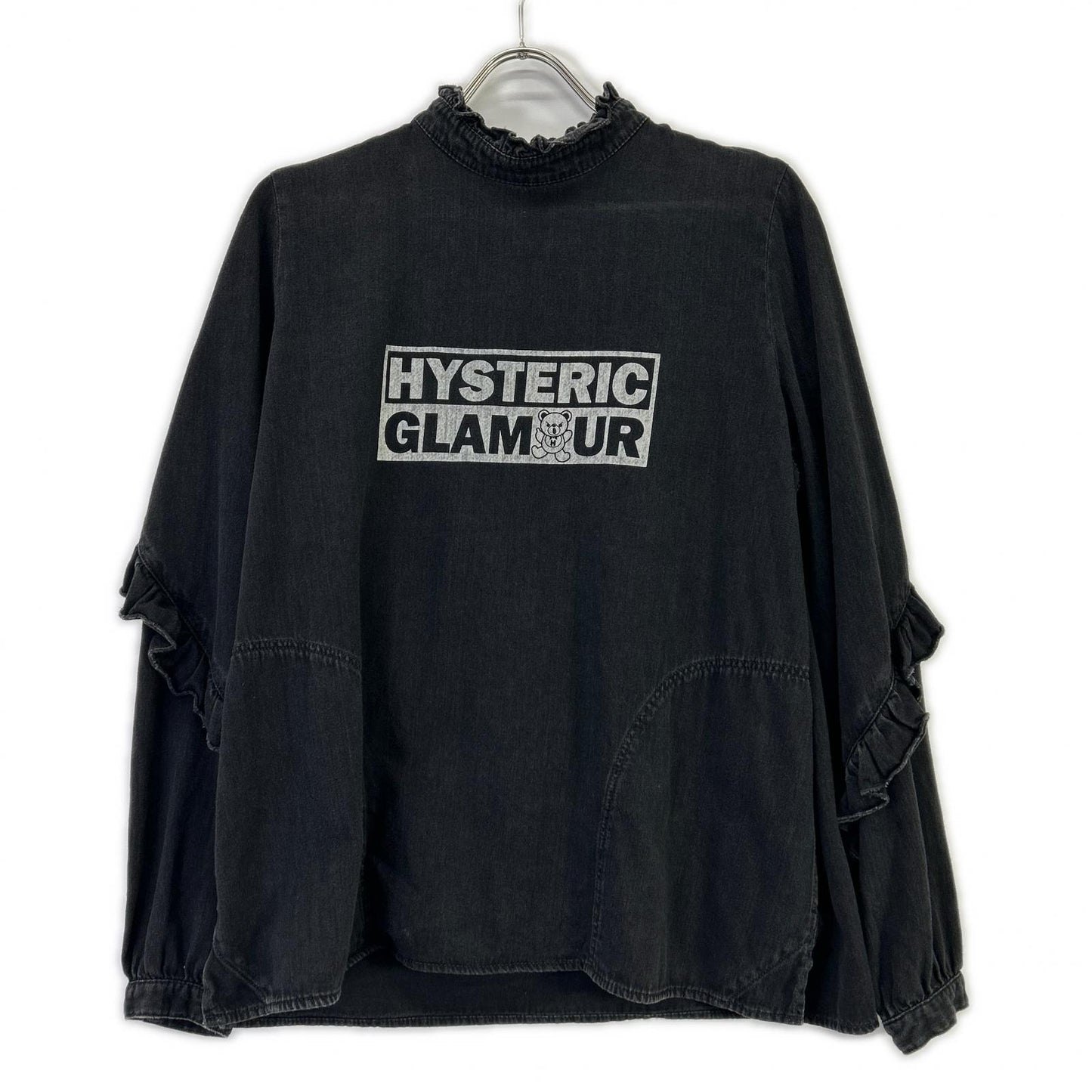 HYSTERIC GLAMOUR ヒステリックグラマー 01191AH01 ブラック ヒスベアプリント フリルデザイン ロングスリーブ トップス トップス