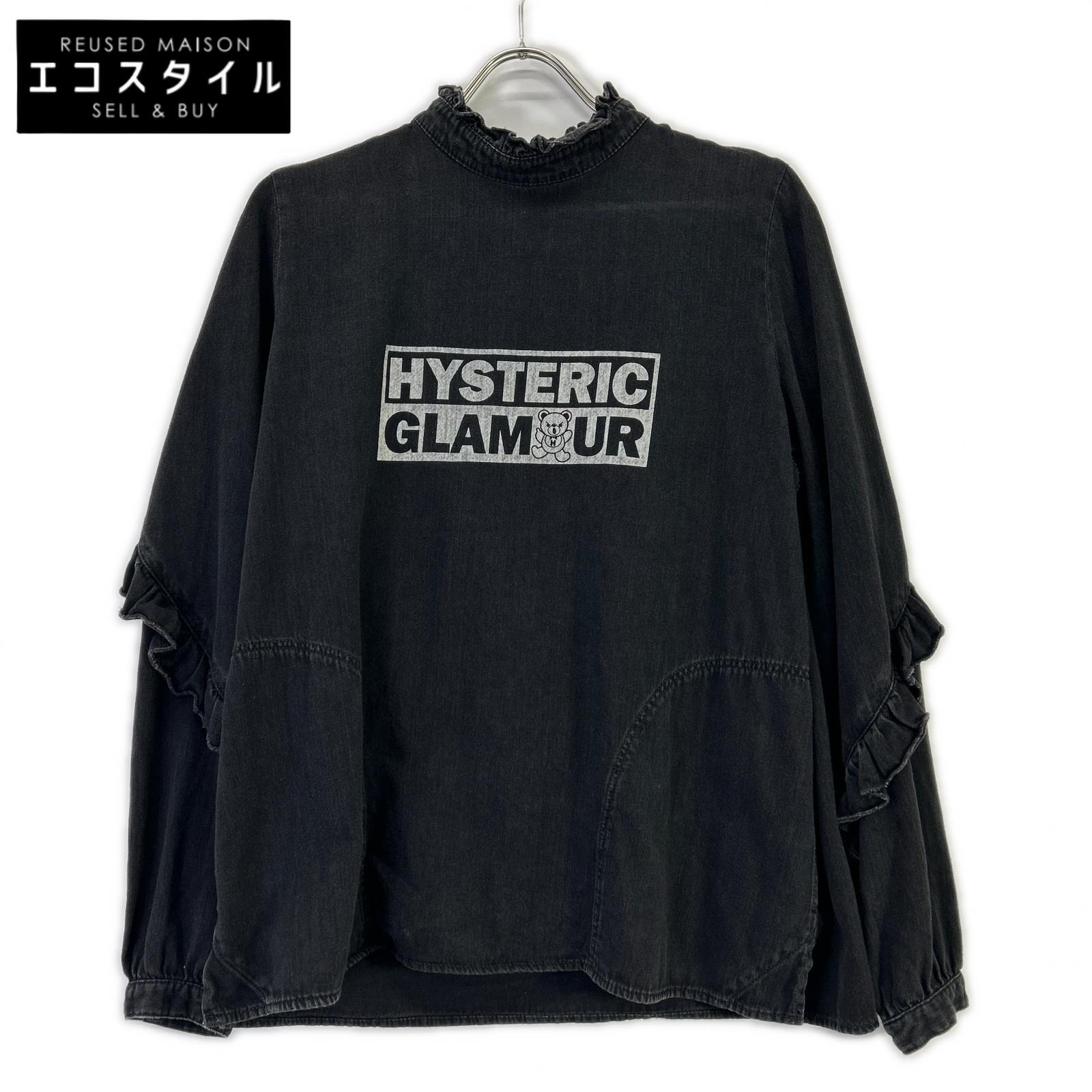 HYSTERIC GLAMOUR ヒステリックグラマー 01191AH01 ブラック ヒスベアプリント フリルデザイン ロングスリーブ トップス トップス