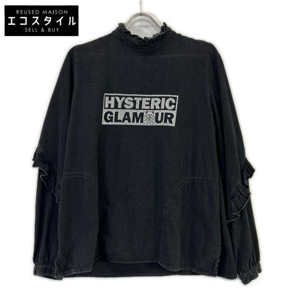 HYSTERIC GLAMOUR ヒステリックグラマー 01191AH01 ブラック ヒスベアプリント フリルデザイン ロングスリーブ トップス トップス