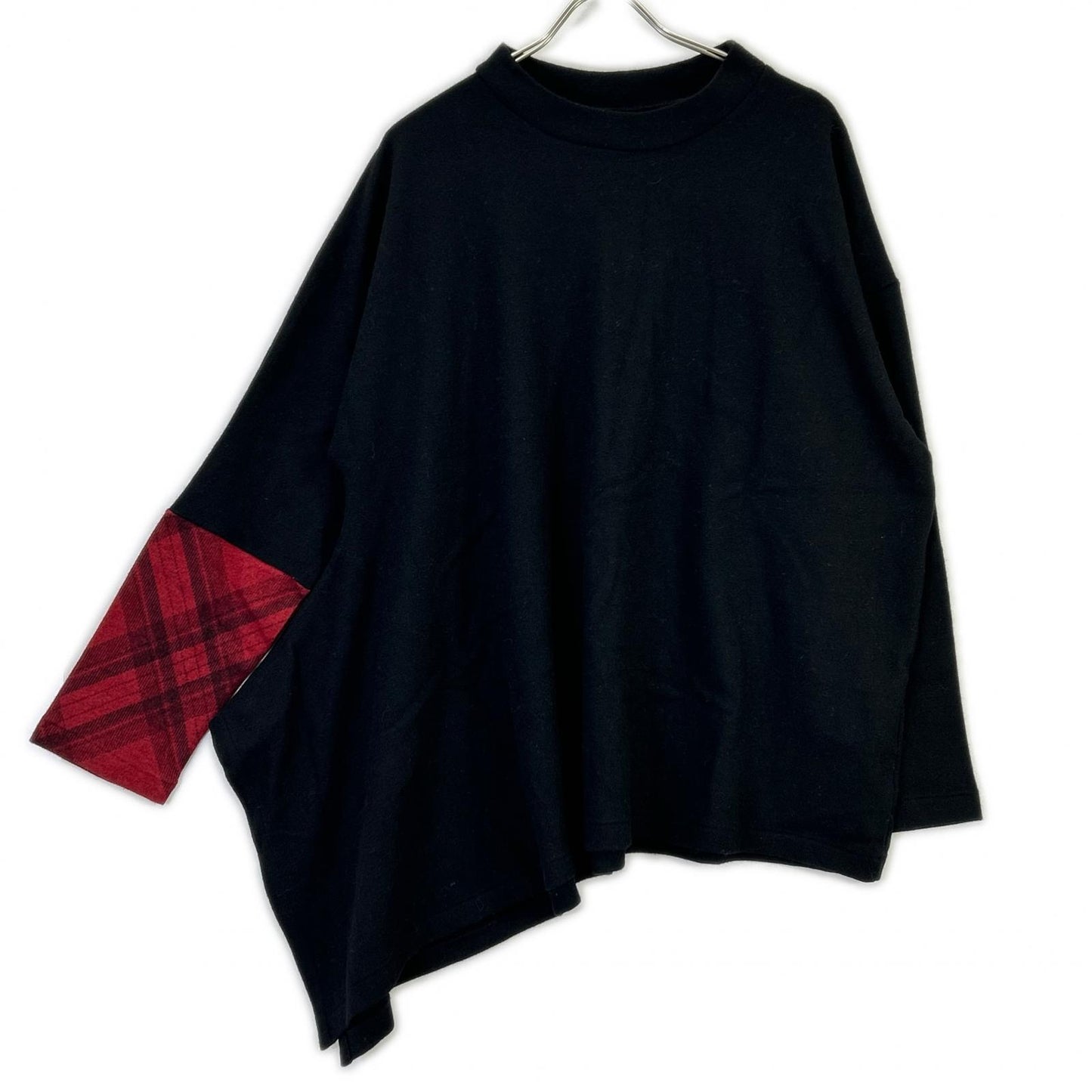 Yohji Yamamoto ヨウジヤマモト FX-T45-173 ブラック ウール チェック切替 変形ニットプルオーバー トップス