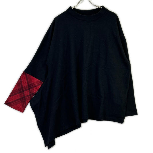 Yohji Yamamoto ヨウジヤマモト FX-T45-173 ブラック ウール チェック切替 変形ニットプルオーバー トップス