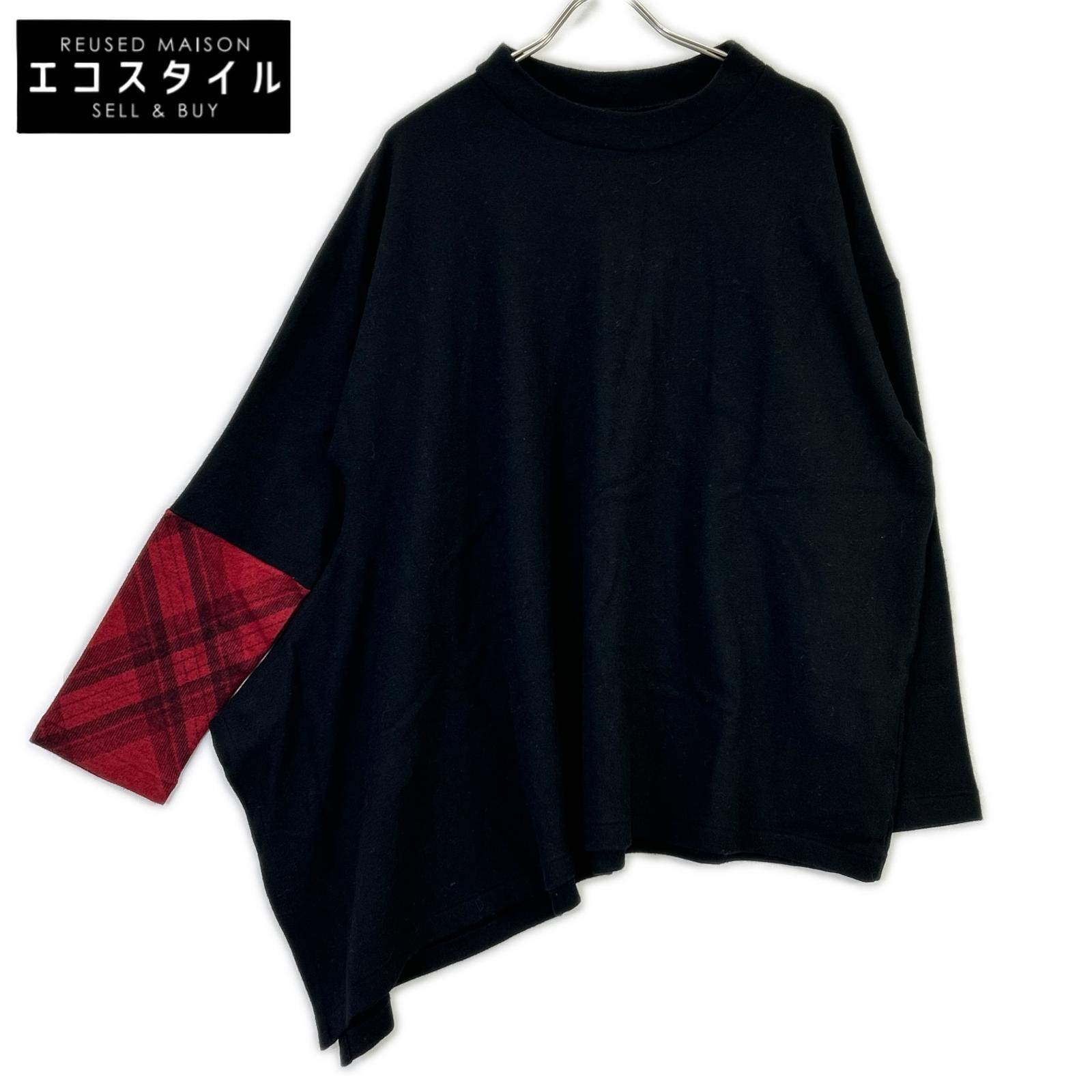 Yohji Yamamoto ヨウジヤマモト FX-T45-173 ブラック ウール チェック切替 変形ニットプルオーバー トップス