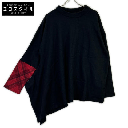 Yohji Yamamoto ヨウジヤマモト FX-T45-173 ブラック ウール チェック切替 変形ニットプルオーバー トップス