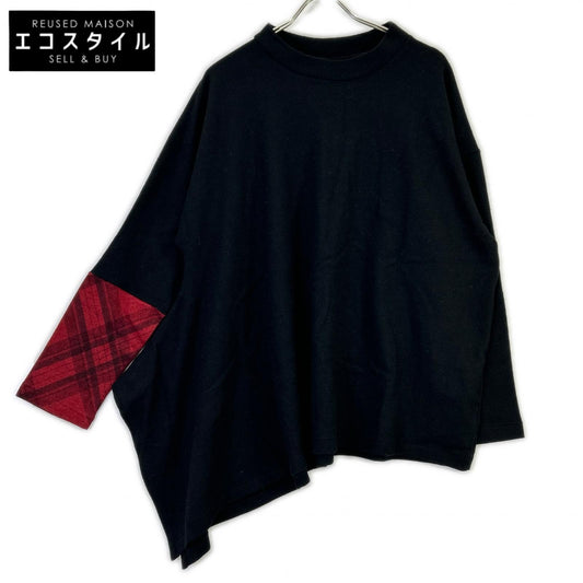 yohjiyamamoto ヨウジヤマモト FX-T45-173 ブラック ウール チェック切替 変形ニットプルオーバー トップス